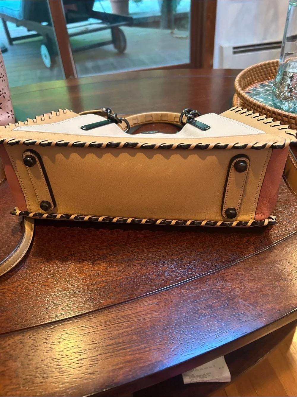 Coach Two-Tone Cream and Pink Leather Satchel with Contrast Trim